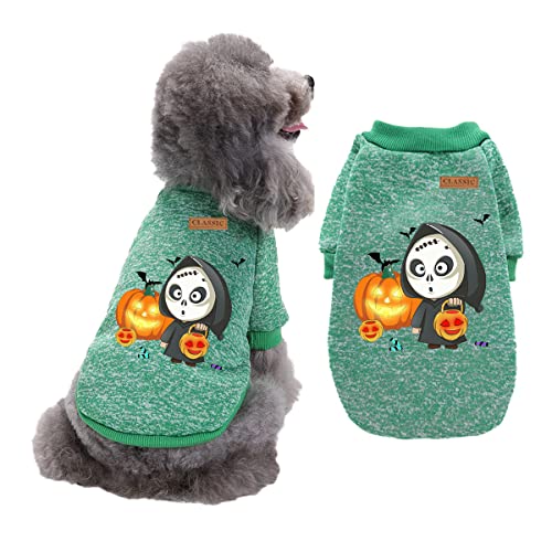 Cicano Hundepullover, Halloween-Haustierkostüme, Totenkopf-Kürbis-Aufdruck, für Hunde und Katzen, warm, Größe S von Cicano