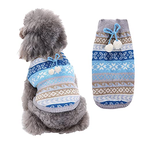 Cicano Hundepullover, Weihnachtsmuster, Winter-Strickwaren, warme Haustierkleidung, Kostüme, Weihnachten, Pullover, blau, Größe M von Cicano