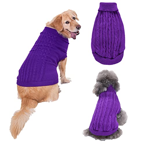 Cicano Hundepullover, Winterpullover, warm, klassischer Rollkragen-Strickjacke, Mantel mit Kapuze für Welpen, Hunde, Katzen, Haustiere, lila, Größe 3XL von Cicano