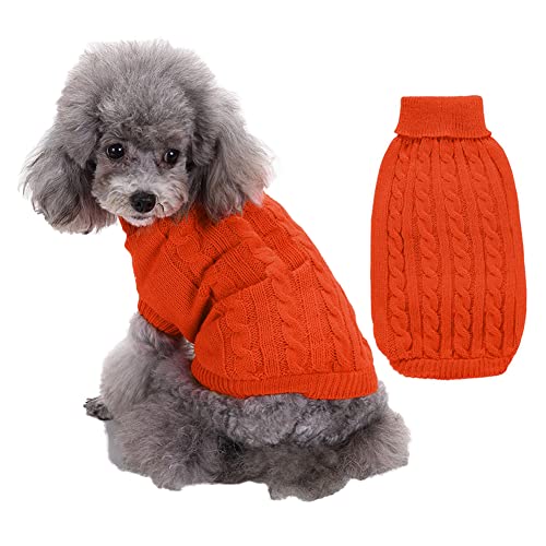 Cicano Hundepullover mit Kapuze, warm, klassischer Rollkragen-Strickjacke, für Welpen, Hunde, Katzen, Haustiere, Orange, XS von Cicano