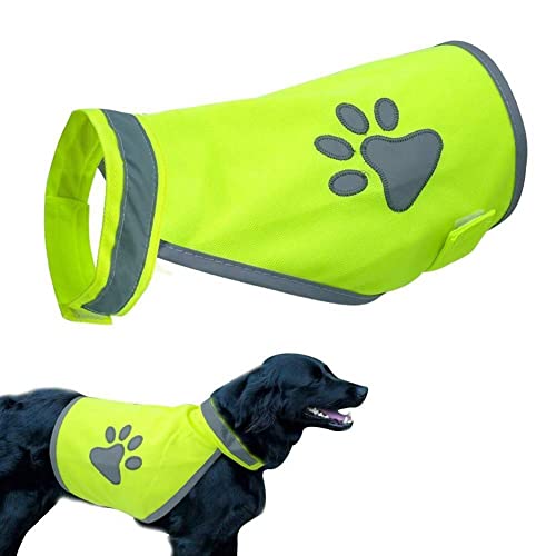 Sicherheitsweste für Hunde, reflektierend, hohe Sichtbarkeit, Kleidung für kleine und große Hunde, Sicherheitsgeschirr für Outdoor, Wandern, Spazierengehen, mit Pfotenabdruck, Gelb (XL) von Cicony