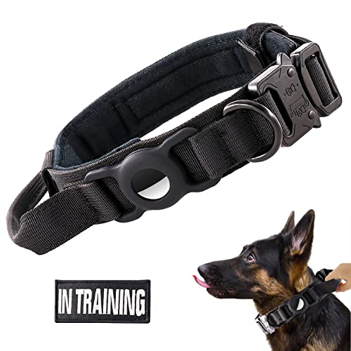 Taktisch Hundehalsband mit AirTag Halterung,Hundehalsband mit Kontrollgriff, aus Nylon, Metallschnalle, für Mittlere Große Hunde Jagd Training Freizeit Outdoor (ohne AirTag) von Cielbleu