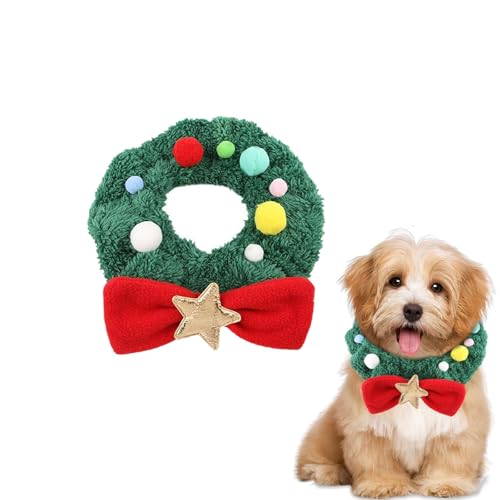 Weihnachtliches Katzenhalsband, niedlich, flauschig, für Welpen, Hunde, grüner Kranz, Katzenhalsband, Weihnachtsferien, Halsbekleidung für Katzen, Hunde, Welpen, Urlaub von Cikiki