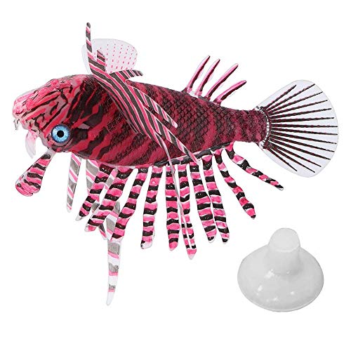 Aquarium Künstlicher Fisch Aquarium Floating Fake Tropical Lionfish Glowing Effect Silikonfisch Lebensechte Moving Fishes Ornament Dekorationen mit Saugnapf(rot und Schwarz) von Cikonielf