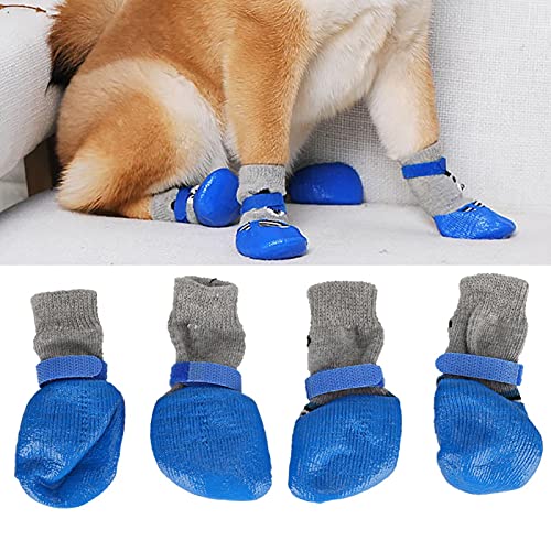 Cikonielf 4-teilige rutschfeste Strick-Hundesocken Katzensocken Hundepfotenschutz Haustier-Hundeschuhe mit Gummiverstärkung für den Innen- und Außenbereich(S) von Cikonielf