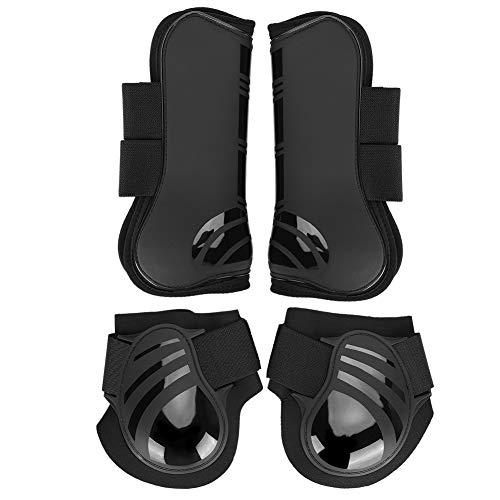 Cikonielf 4Pcs Sprunggelenk Bandage Einstellbar Beinstiefel Equine Vordere Beinschutz Elastic PU Vorderhinterbein Stiefel für die Vorderbeine(L-schwarz) von Cikonielf