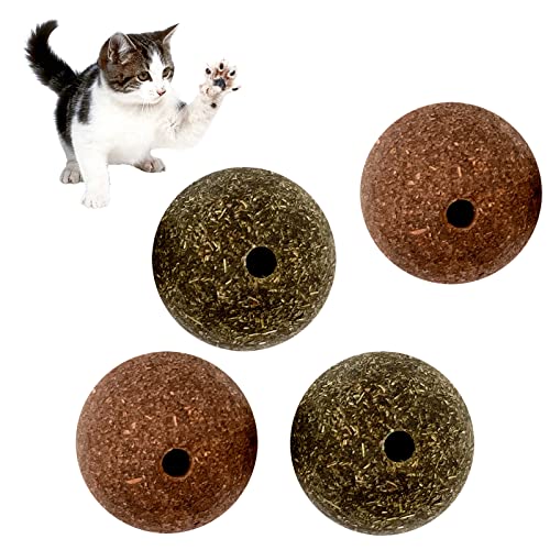 Cimown 4er Pack Catnip Balls, essbare Catnip Balls, perforierte Catnip Balls, Avocado Cat Toy Cat Treat Balls zur Reinigung der Katzenzähne und zum Schutz des Magen-Darm-Trakts von Cimown