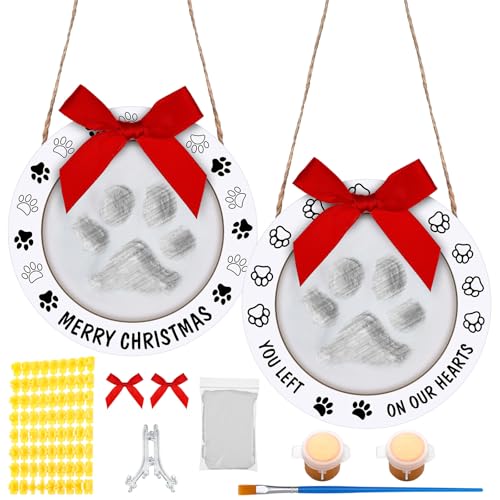 Cinnvoice 2 Set Pfotenabdruck Andenken Kit Pfotenabdruck Weihnachten Ornament Personalisierung Werkzeug und Display Ständer Pfotenabdruck Ton für Hunde, Katzen und Haustiere Ungiftig, leicht und stark von Cinnvoice