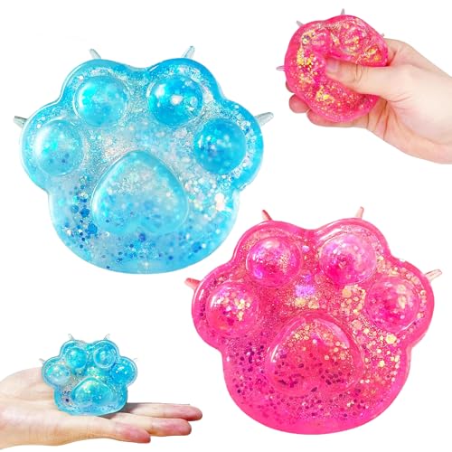 Cinsersr 2 Stück Cat Paw Squeeze Toy Soft Cat Paws Squishy Toy Cat Paw Squishy Cat Paw Anti Stress Bälle Niedliche, Weiche Und Belastbare, Kräftige Und Entspannende Maltose-Katzenpfoten(Blau/Rosa) von Cinsersr