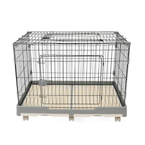 Hundekäfig, mit 2 Türen, ausziehbare Kunststoffschale, Universal-Räder, 99 * 62 * 75cm, Hundebox mit Bodenschale, Transportkäfig, Tiertransportbox für Hunde und Katzen (Grau) von Ciounmb