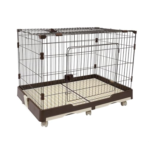 Hundekäfig, mit 2 Türen, ausziehbare Kunststoffschale, Universal-Räder, 99 * 62 * 75cm, Hundebox mit Bodenschale, Transportkäfig, Tiertransportbox für Hunde und Katzen (Kaffee Farbe) von Ciounmb