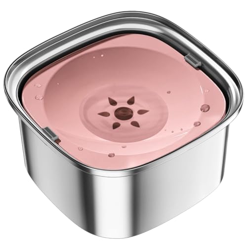 ClAZTyict 3-Liter-Wassernapf für Hunde, 101 Oz, Edelstahl-Hundenapf, Kein Verschütten, Große Kapazität, Wassernapf für Hundefutter, Langsame Wasserzufuhr, Einfache Installation, Rosa von ClAZTyict