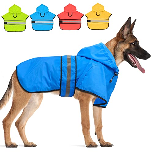 Candofly Hunde-Regenmantel mit Kapuze, verstellbar, wasserdicht, leicht, reflektierend, für kleine, mittelgroße und große Hunde (XL, Himmelblau) von Clan_X
