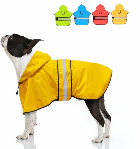 Candofly Hunde-Regenmantel mit Kapuze, verstellbare, wasserdichte Hunde-Regenjacke, leicht, reflektierend, Hunde-Regenmantel, Haustier-Zupfer für kleine, mittelgroße und große Hunde (klein, gelb) von Clan_X