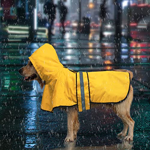 Candofly Hunde-Regenmantel mit Kapuze - Verstellbare wasserdichte Hunde-Regenjacke Leicht Reflektierend Hunde-Regenmantel Haustier-Zupfer für kleine, mittelgroße und große Hunde (Medium, Gelb) von Clan_X