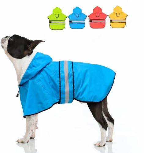 Candofly Hunde-Regenmantel mit Kapuze - Verstellbare wasserdichte Hunde-Regenjacke Leicht Reflektierend Hunde-Regenmantel Haustier-Zupfer für kleine, mittelgroße und große Hunde (Mittel, Himmelblau) von Clan_X