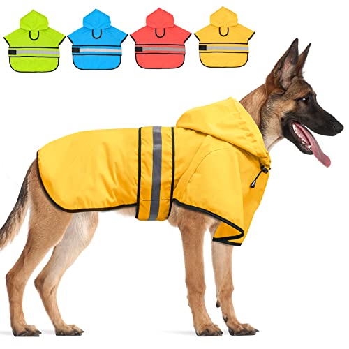 Candofly Hunde-Regenmantel mit Kapuze - Verstellbare wasserdichte Hunde-Regenjacke Leicht Reflektierend Hunde-Regenmantel Haustier-Zupfer für kleine, mittelgroße und große Hunde (X-Large, Gelb) von Clan_X