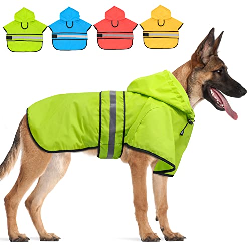 Candofly Hunde-Regenmantel mit Kapuze – Verstellbare wasserdichte Hunde-Regenjacke Leichte Reflektierende Hunde-Regenmantel Haustier-Zupfanzug für kleine, mittelgroße und große Hunde (groß, grün) von Clan_X