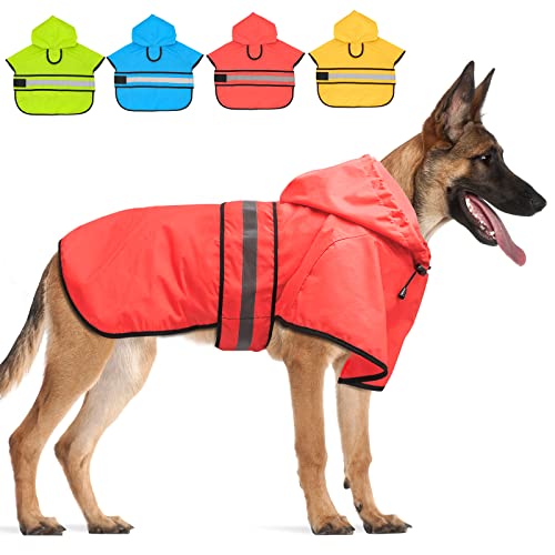 Candofly Hunde-Regenmantel mit Kapuze – verstellbare wasserdichte Hunderegenjacke, leicht, reflektierend, für kleine, mittelgroße und große Hunde (groß, hellrot) von Clan_X