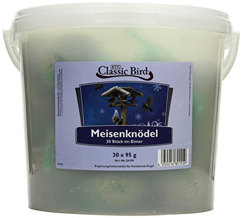 CLASSIC BIRD Vogelfutter Meisenknödel 30 Stück im Eimer | Vogelfutter Wildvogel | Vogelfutter Knödel | Vogelfutter schalenfrei | ganzjahres Vogelfutter von CLASSIC ACCESSORIES