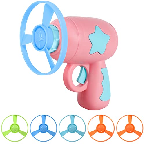 Cleminsta Cat Fetch Toy Katze-Spielzeug Haustier Spielzeug für Katze, Katzenspielzeug mit 1 Launchers und 5 Bunte Fliegende Propeller Disc Zufällige Farbe für Interactive, Training, Jagen, Schlagen von Cleminsta