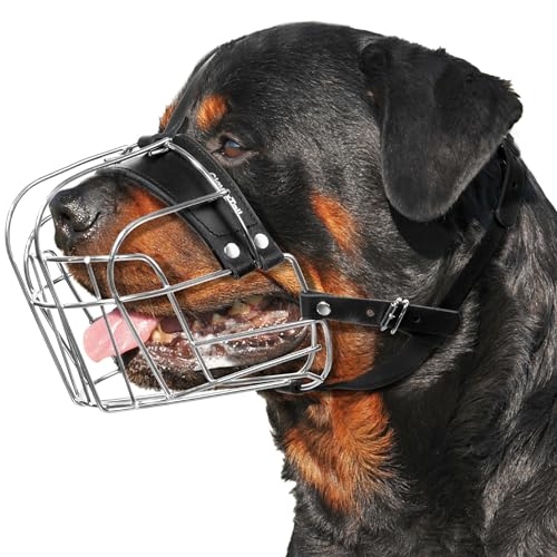 CleverTail Extra großer Hundemaulkorb für Rottweiler - XL Heavy Duty Rottweiler Maulkorb - Metall Großer Hund Maulkorb zum Bellen und Beißen für Rottweiler, Cane Corso, Mastiff und andere große Rassen von CleverTail