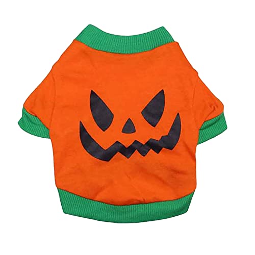 Clicitina Halloween-Haustier-Kleidung dünnes Katzen-Hundefestival-Kostüm-Kürbis-Teddy-lustiges T-Shirt FFg487 (Orange, S) von Clicitina