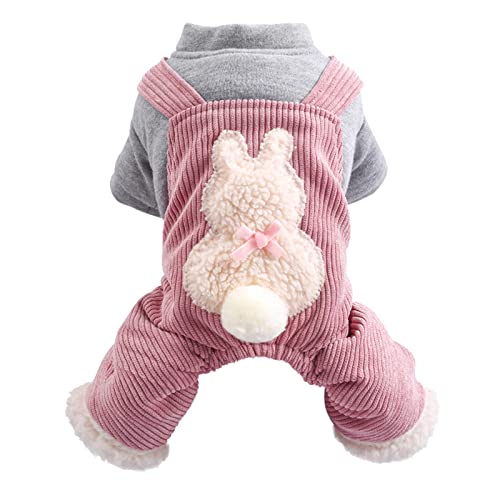 Clicitina Haustier Hund Herbst und Winter Warm Plus Samt Dicke Kleidung Kaninchen Druck Overalls Vierbeinige Kleidung SU637 (3-Pink, L) von Clicitina