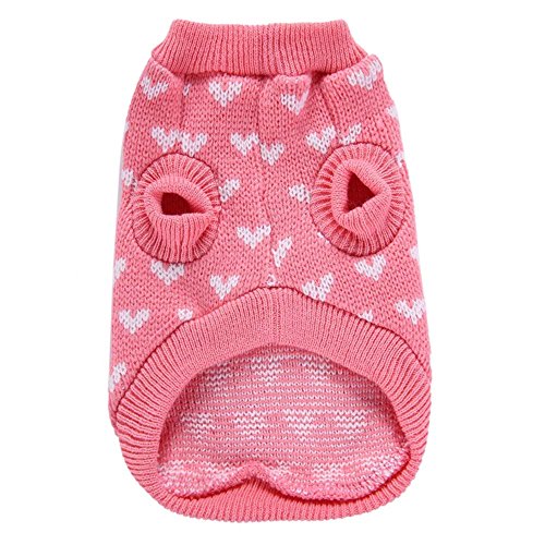 Clicitina Rosa Herz rund Ausschnitt Kleiner Tierhund Cute Kleidung Welpe Pulli BHm280 (a-Pink, XL) von Clicitina