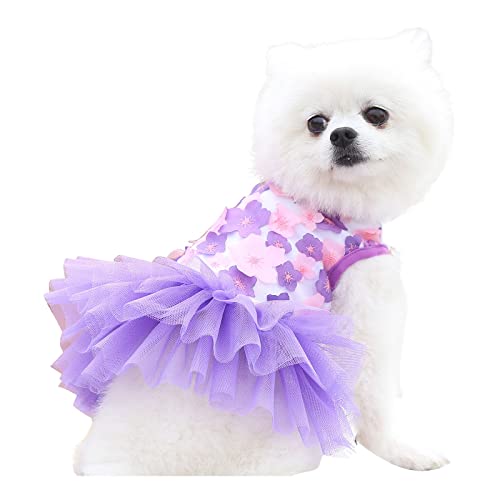 Clicitina Sommer-Haustierkleid-Baumwolle, niedlicher Frühling, Haustier- und Pfirsichzubehör, Hundekleid, Haustier-Baumwollkleidung, Frühlings-Haustierkleidung UW708 (Purple, XS) von Clicitina