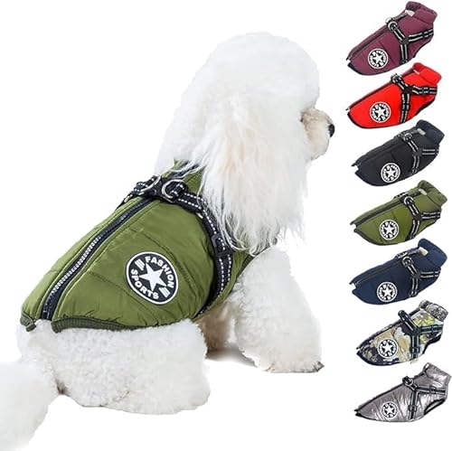Pawbibi Sport - Waterproof Winter Jacket Dog Warm Coat Reflective&Pet Vest,Thick Fleece Lining Cozy Dog Apparel,Waterproof Winter Jacket with Built-in Harness,for Small Medium Dogs&Cats (L, Green) von Clisole