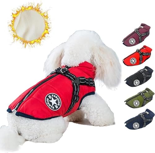 Pawbibi Sport - Waterproof Winter Jacket Dog Warm Coat Reflective&Pet Vest,Thick Fleece Lining Cozy Dog Apparel,Waterproof Winter Jacket with Built-in Harness,for Small Medium Dogs&Cats (M, red) von Clisole