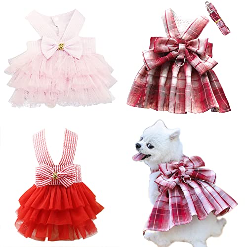 Clopon Hundegeschirr-Set, 3-teilig, Yorkie-Kleider für Mädchen, Rosa, Blau, niedliches Hundeleine, Set XS von Clopon