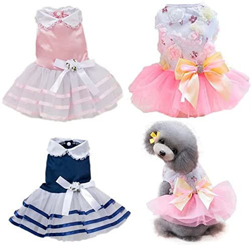 Clopon Hundekleid für kleine Hunde, niedliches Teetassenmotiv, Blau / Rosa, Tutu-Kleid, Party-Kostüme, Größe S von Clopon