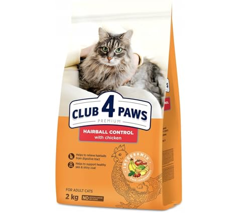 CLUB 4 PAWS PREMIUM VOLLSTÄNDIG FROCKENFUTTER FÜR ERWACHSENE KATZEN - ELLIMINIERUNG HAARKEL MIT FÜRSTLERUNG 2KG von Club4Paws