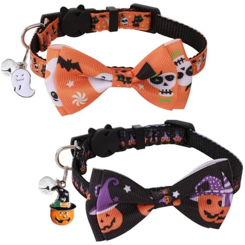 Cluos Halloween-Katzenhalsband mit Glöckchen und Fliege, verstellbares Katzenhalsband mit Schnellverschluss, niedliches Weihnachts-Thema, Kätzchen-Halsband für Kätzchen, Welpen, Haustierzubehör, von Cluos