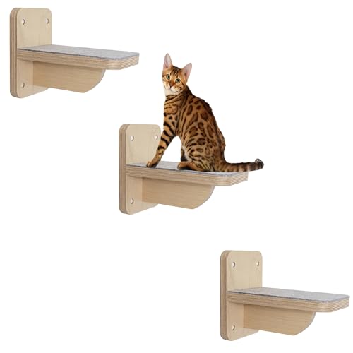 3 x Katzen-Wandregale, Holz-Katzen-Wandstufen, Katzenkletterleiter, Wandhalterung, Katzenkletterregale, Katzen-Sitzstange für Wand, Katzen-Hängemattenbett, Indoor-Katzen-Wandmöbel (3 Stück) von Clyairmao