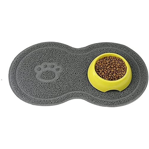 Clyictz Pet Food PVC Mat Waterproof Non-Slip Pet Feeding Mat Pet Bowl Mat, Pet Feeding Tray for Cats and Dogs (Grey) von PONLEE