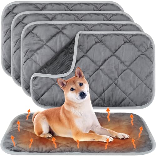 Clysee Selbstheizende Katzenunterlage, selbstwärmende Hundematte, reflektiert Körperwärme, extra warm, thermische Haustierunterlage, waschbar, für Hunde und Katzen, Grau, 114,4 x 71,1 cm, 4 Stück von Clysee