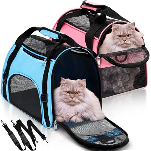 Clysee Haustier-Tragetasche, weiche Seiten, für Katzen, von Fluggesellschaften zugelassen, tragbare Hundetasche für Reisen von kleinen Hunden, Kaninchen, Welpen, Katzen, kleine Größe (Blau, Rosa), 2 von Clysee