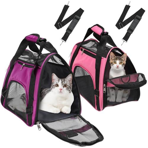 Clysee Haustier-Tragetasche, weiche Seiten, für Katzen, von Fluggesellschaften zugelassen, tragbare Hundetasche für Reisen von kleinen Hunden, Kaninchen, Welpen, Katzen, kleine Größe (Rosa, Violett), von Clysee