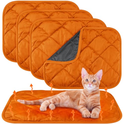 Clysee Selbstheizende Katzenunterlage, selbstwärmende Hundematte, reflektiert Körperwärme, extra warm, thermische Haustierunterlage, waschbar, für Hunde und Katzen, 40,6 x 50,8 cm, Orange, 4 Stück von Clysee