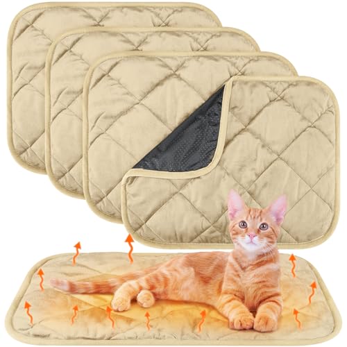 Clysee Selbstheizende Katzenunterlage, selbstwärmende Hundematte, reflektiert Körperwärme, extra warm, thermische Haustierunterlage, waschbar, für Hunde und Katzen, 40,6 x 50,8 cm, Beige, 4 Stück von Clysee