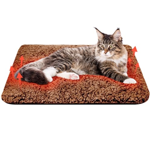 Clysee Selbstwärmendes Katzenbett, selbstheizend, 40,6 x 50,8 cm, Katzenwärmer, Bettmatte für Wildtiere und Innenräume, waschbar, thermische Haustierhütte mit rutschfester Unterseite, Braun, 1 Stück von Clysee