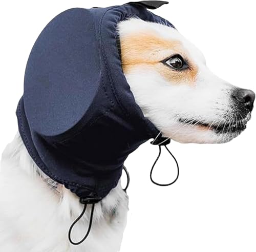 Hunde-Snood-Gehörschutz, verstellbare geräuschunterdrückende Haustier-Ohrenschützer zum Schutz des Gehörs, Hals- und Ohrenwärmer für Hunde, beruhigender Kapuzenpullover für Hunde (Blue, L) von Cmeilau