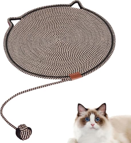 Klawloom Dual Kratzer, natürliches Baumwollseil Kratzermatte für Innenkatzen, große Katzenbett -Katzenkratzen mit Katzenspielzeug, Katzenmat -Mat -Möbelschutzschutz (Black with Ball, 42cm) von Cmeilau