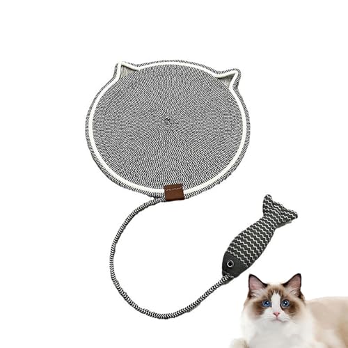 Klawloom Dual Kratzer, natürliches Baumwollseil Kratzermatte für Innenkatzen, große Katzenbett -Katzenkratzen mit Katzenspielzeug, Katzenmat -Mat -Möbelschutzschutz (Black with Fish, 42cm) von Cmeilau