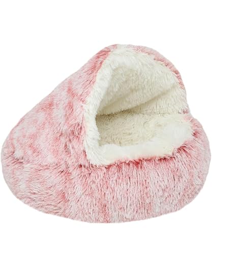 Cmeilau Neue winterweiche, Lange Plüsch-Rundkatzenhütte, Hundehütte, halbgeschlossenes Haustier-Plüschbett, beruhigende, Flauschige Haustier-Katzenhöhlen für den Innenbereich (40cm, Pink,Long Plush) von Cmeilau