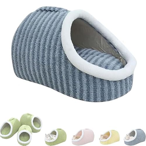 Winter-Hundebett, selbstwärmendes Welpenhaus, rutschfest, waschbar, weiches Haustier-Höhlenbett in Slipper-Form, tragbares, verdicktes, verstecktes mit Abdeckhöhle für Hauskatzen (Blue, L-12.5Kg) von Cmeilau