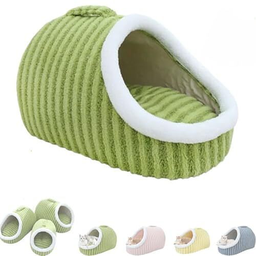 Winter-Hundebett, selbstwärmendes Welpenhaus, rutschfest, waschbar, weiches Haustier-Höhlenbett in Slipper-Form, tragbares, verdicktes, verstecktes mit Abdeckhöhle für Hauskatzen (Green, L-12.5Kg) von Cmeilau